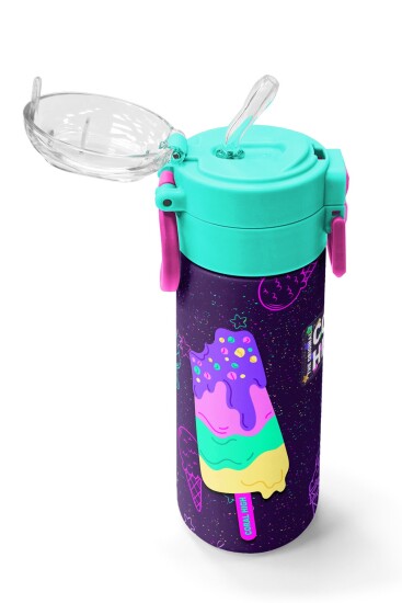 Coral High Kids Mor Pembe Dondurma Desenli Pipetli ve Direkt İçim Çelik Termos 500 ml 31980 - 5
