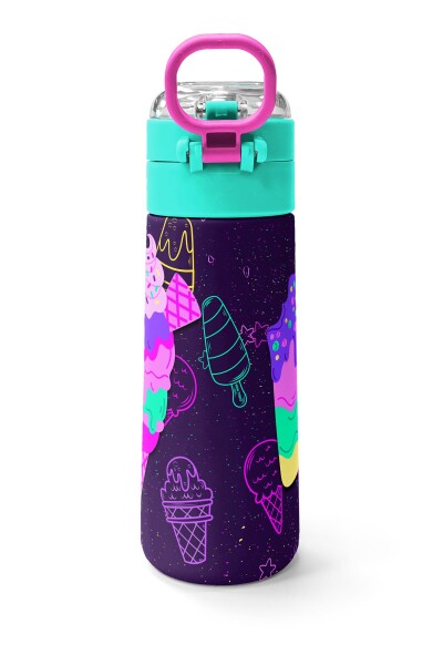 Coral High Kids Mor Pembe Dondurma Desenli Pipetli ve Direkt İçim Çelik Termos 500 ml 31980 - 4