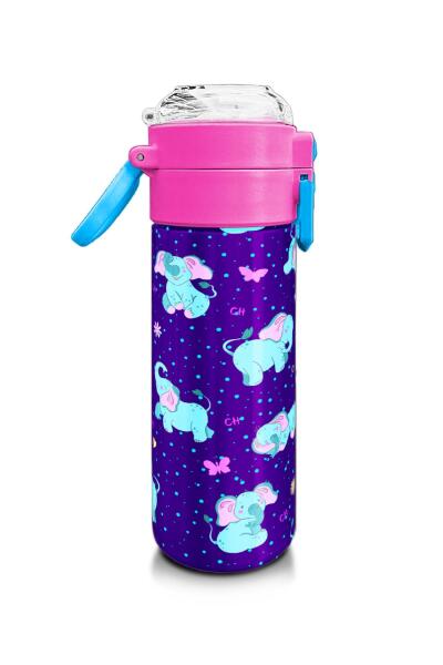 Coral High Kids Mor Pembe Fil Desenli Pipetli ve Direkt İçim Çelik Termos 500 ml 31970 - 2