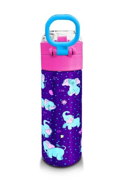 Coral High Kids Mor Pembe Fil Desenli Pipetli ve Direkt İçim Çelik Termos 500 ml 31970 - 3