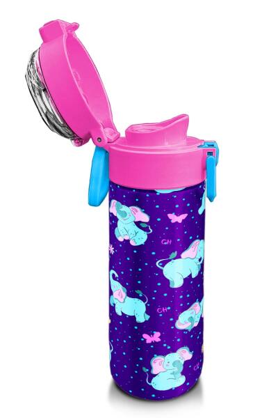 Coral High Kids Mor Pembe Fil Desenli Pipetli ve Direkt İçim Çelik Termos 500 ml 31970 - 6