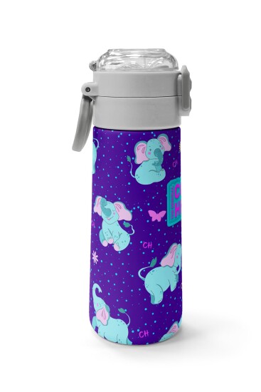 Coral High Kids Mor Pembe Fil Desenli Pipetli ve Direkt İçim Çelik Termos 500 ml 31970 - 2