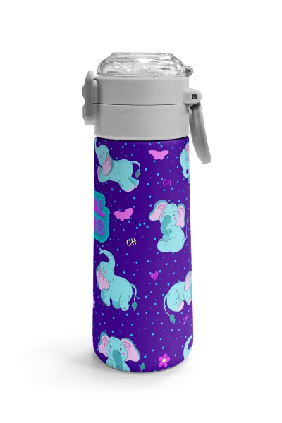 Coral High Kids Mor Pembe Fil Desenli Pipetli ve Direkt İçim Çelik Termos 500 ml 31970 - 3