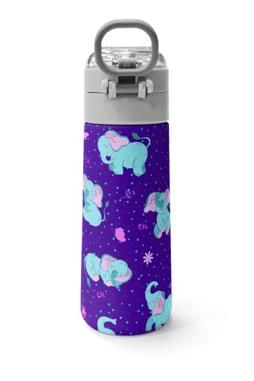 Coral High Kids Mor Pembe Fil Desenli Pipetli ve Direkt İçim Çelik Termos 500 ml 31970 - 4
