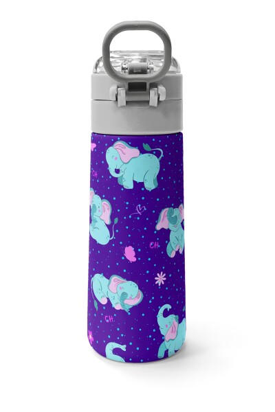 Coral High Kids Mor Pembe Fil Desenli Pipetli ve Direkt İçim Çelik Termos 500 ml 31970 - 4