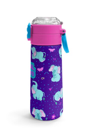 Coral High Kids Mor Pembe Fil Desenli Pipetli ve Direkt İçim Çelik Termos 500 ml 31970 - 3