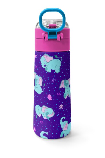 Coral High Kids Mor Pembe Fil Desenli Pipetli ve Direkt İçim Çelik Termos 500 ml 31970 - 4