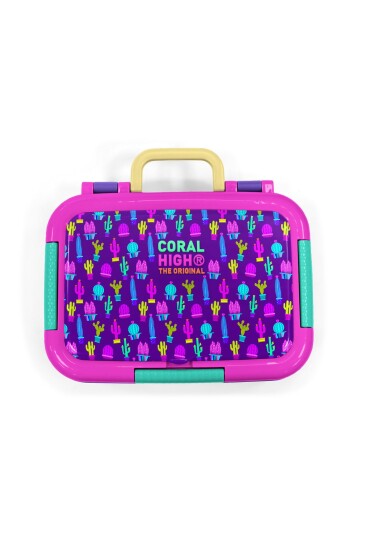 Coral High Kids Mor Pembe Kaktüs Desenli Paslanmaz Çelik Beslenme Kabı 39208 - 5
