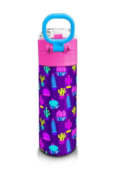 Coral High Kids Mor Pembe Kaktüs Desenli Pipetli ve Direkt İçim Çelik Termos 500 ml 31899 - 3