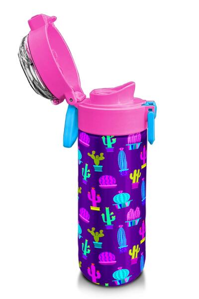 Coral High Kids Mor Pembe Kaktüs Desenli Pipetli ve Direkt İçim Çelik Termos 500 ml 31899 - 6
