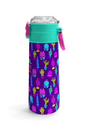 Coral High Kids Mor Pembe Kaktüs Desenli Pipetli ve Direkt İçim Çelik Termos 500 ml 31899 - 3