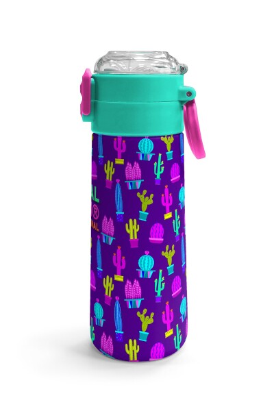 Coral High Kids Mor Pembe Kaktüs Desenli Pipetli ve Direkt İçim Çelik Termos 500 ml 31899 - 3