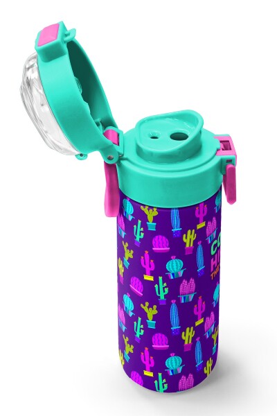 Coral High Kids Mor Pembe Kaktüs Desenli Pipetli ve Direkt İçim Çelik Termos 500 ml 31899 - 6