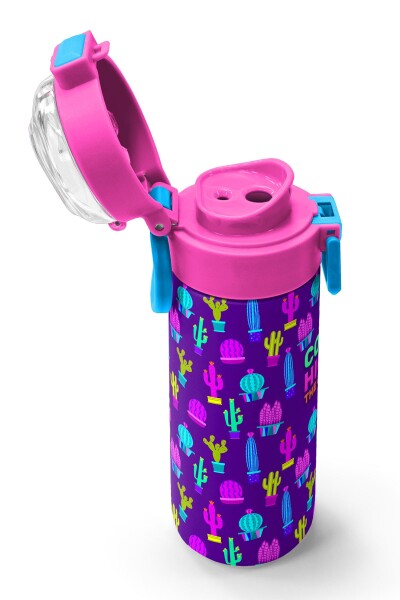 Coral High Kids Mor Pembe Kaktüs Desenli Pipetli ve Direkt İçim Çelik Termos 500 ml 31899 - 6