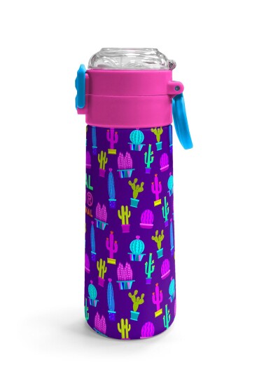 Coral High Kids Mor Pembe Kaktüs Desenli Pipetli ve Direkt İçim Çelik Termos 500 ml 31899 - 3