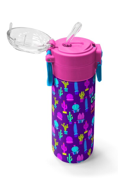 Coral High Kids Mor Pembe Kaktüs Desenli Pipetli ve Direkt İçim Çelik Termos 500 ml 31899 - 5