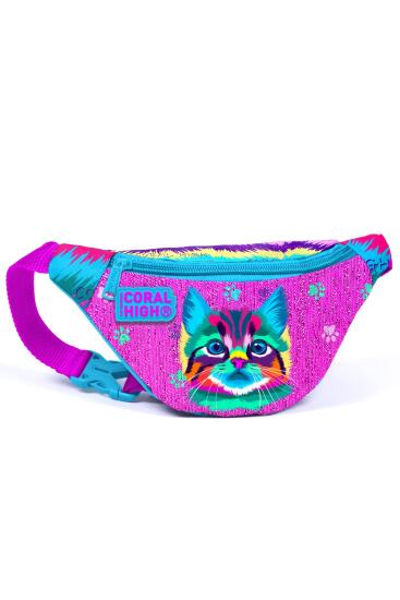 Coral High Kids Mor Pembe Kedi Desenli Bel Çantası 12632 - Coral High KIDS