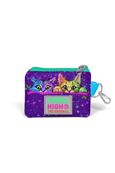 Coral High Kids Mor Pembe Kedi Desenli Bozuk Para Çantası 21832 - 2