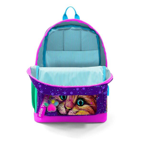 Coral High Kids Mor Pembe Kedi Desenli Dört Bölmeli USB'li Okul Sırt Çantası 23832 - 3