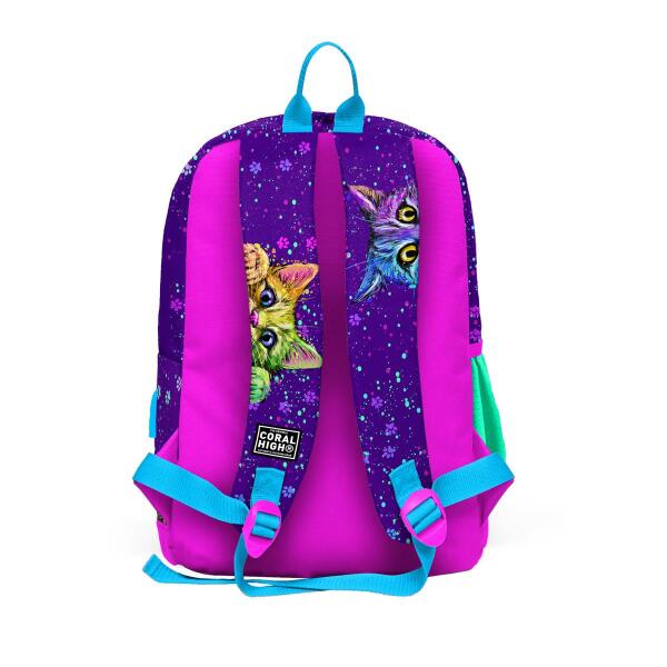 Coral High Kids Mor Pembe Kedi Desenli Dört Bölmeli USB'li Okul Sırt Çantası 23832 - 4