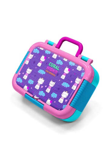 Coral High Kids Mor Pembe Kedi Desenli Paslanmaz Çelik Beslenme Kabı 39206 - 1