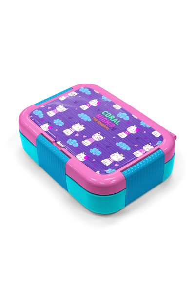 Coral High Kids Mor Pembe Kedi Desenli Paslanmaz Çelik Beslenme Kabı 39206 - 2