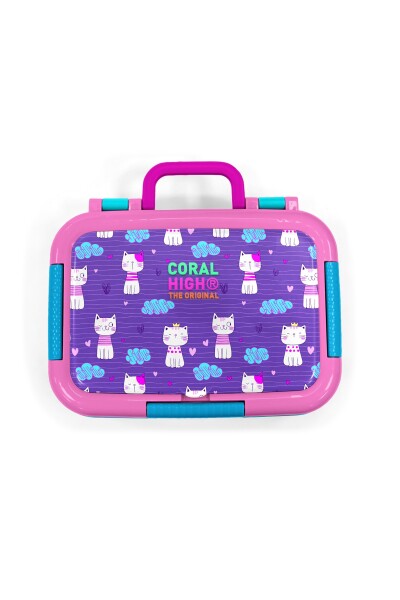 Coral High Kids Mor Pembe Kedi Desenli Paslanmaz Çelik Beslenme Kabı 39206 - 5