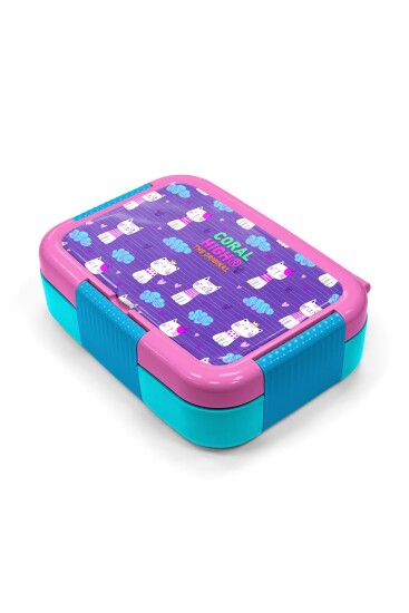 Coral High Kids Mor Pembe Kedi Desenli Paslanmaz Çelik Beslenme Kabı 39206 - 2