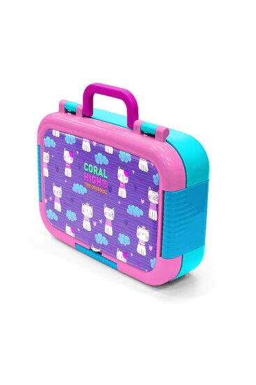 Coral High Kids Mor Pembe Kedi Desenli Paslanmaz Çelik Beslenme Kabı 39206 - 4