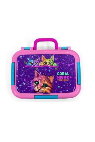 Coral High Kids Mor Pembe Kedi Desenli Paslanmaz Çelik Beslenme Kabı 39245 - 5