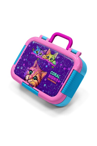 Coral High Kids Mor Pembe Kedi Desenli Paslanmaz Çelik Beslenme Kabı 39245 - 1