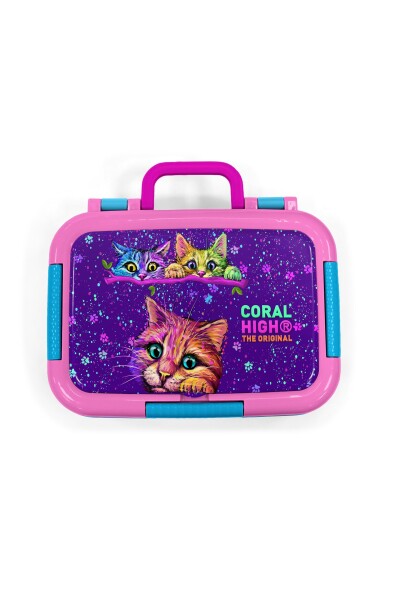 Coral High Kids Mor Pembe Kedi Desenli Paslanmaz Çelik Beslenme Kabı 39245 - 5