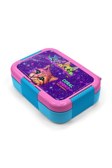 Coral High Kids Mor Pembe Kedi Desenli Paslanmaz Çelik Beslenme Kabı 39245 - 2