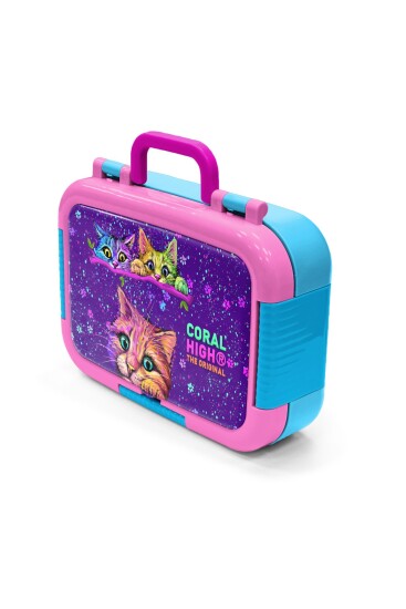Coral High Kids Mor Pembe Kedi Desenli Paslanmaz Çelik Beslenme Kabı 39245 - 4
