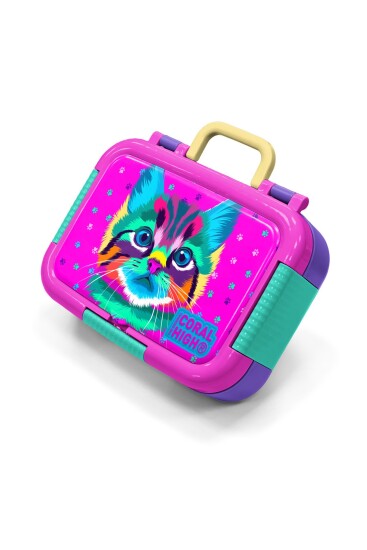 Coral High Kids Mor Pembe Kedi Desenli Paslanmaz Çelik Beslenme Kabı 39319 - 1