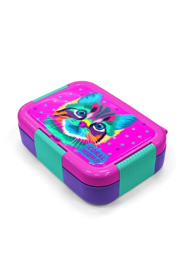 Coral High Kids Mor Pembe Kedi Desenli Paslanmaz Çelik Beslenme Kabı 39319 - 2