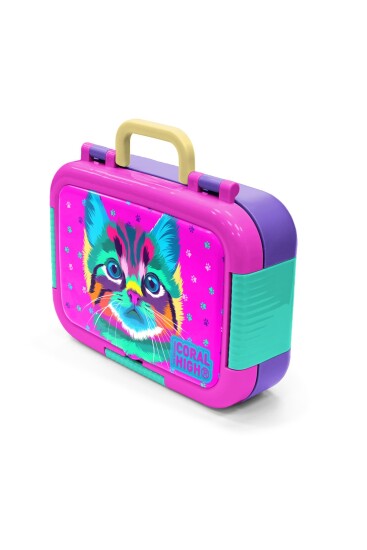 Coral High Kids Mor Pembe Kedi Desenli Paslanmaz Çelik Beslenme Kabı 39319 - 4