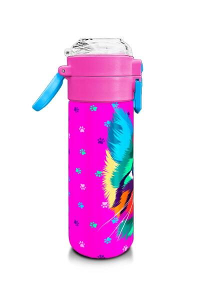 Coral High Kids Mor Pembe Kedi Desenli Pipetli ve Direkt İçim Çelik Termos 500 ml 31800 - 2