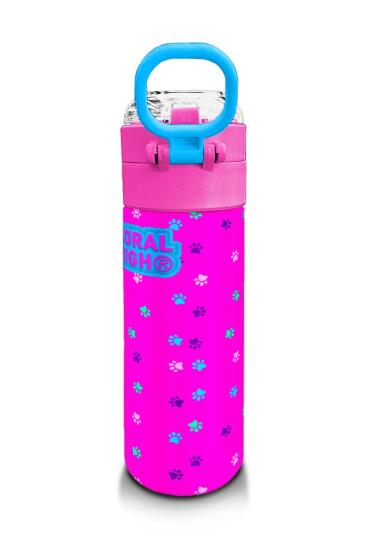 Coral High Kids Mor Pembe Kedi Desenli Pipetli ve Direkt İçim Çelik Termos 500 ml 31800 - 3