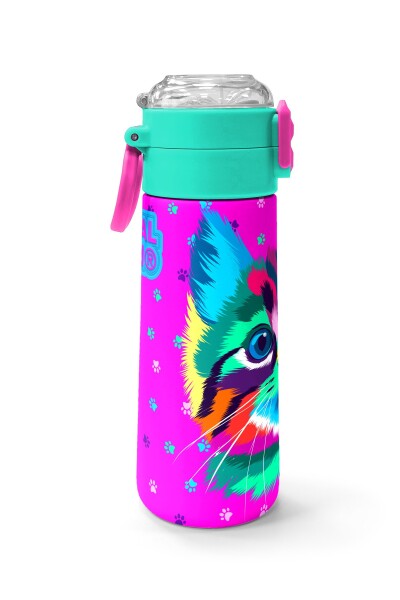 Coral High Kids Mor Pembe Kedi Desenli Pipetli ve Direkt İçim Çelik Termos 500 ml 31800 - 2