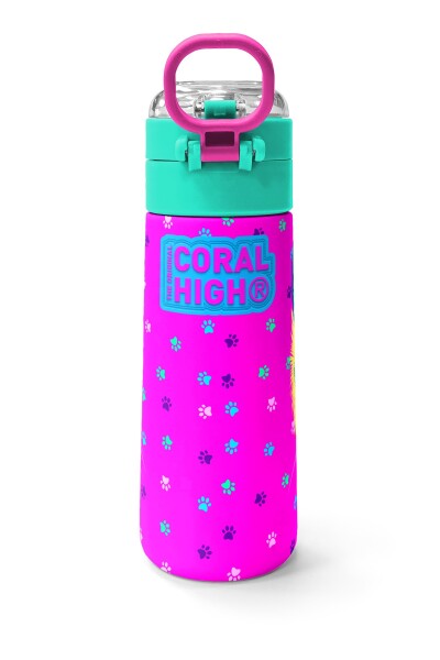 Coral High Kids Mor Pembe Kedi Desenli Pipetli ve Direkt İçim Çelik Termos 500 ml 31800 - 4