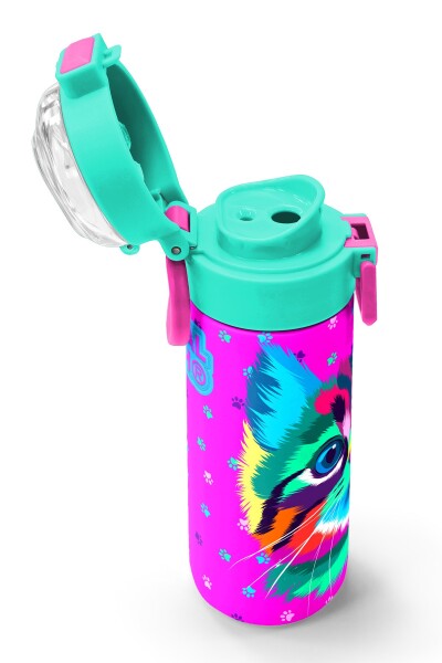 Coral High Kids Mor Pembe Kedi Desenli Pipetli ve Direkt İçim Çelik Termos 500 ml 31800 - 6