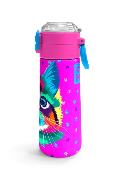 Coral High Kids Mor Pembe Kedi Desenli Pipetli ve Direkt İçim Çelik Termos 500 ml 31800 - 3