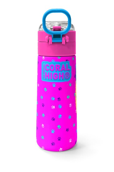 Coral High Kids Mor Pembe Kedi Desenli Pipetli ve Direkt İçim Çelik Termos 500 ml 31800 - 4