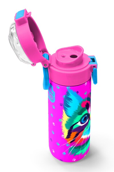 Coral High Kids Mor Pembe Kedi Desenli Pipetli ve Direkt İçim Çelik Termos 500 ml 31800 - 6