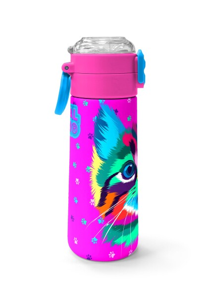Coral High Kids Mor Pembe Kedi Desenli Pipetli ve Direkt İçim Çelik Termos 500 ml 31800 - 2