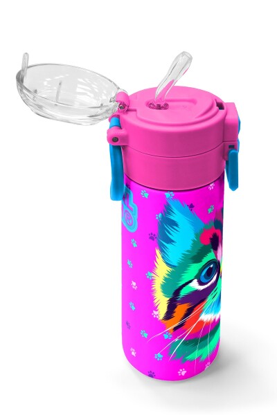 Coral High Kids Mor Pembe Kedi Desenli Pipetli ve Direkt İçim Çelik Termos 500 ml 31800 - 5