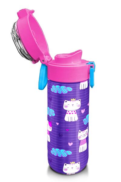 Coral High Kids Mor Pembe Kedi Desenli Pipetli ve Direkt İçim Çelik Termos 500 ml 31911 - 6