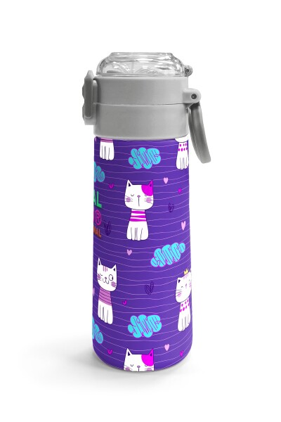 Coral High Kids Mor Pembe Kedi Desenli Pipetli ve Direkt İçim Çelik Termos 500 ml 31911 - 3