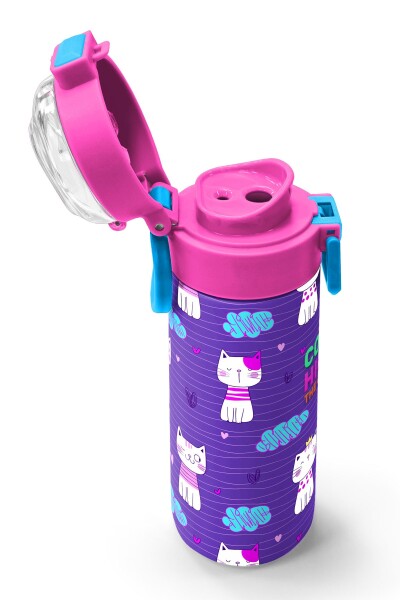 Coral High Kids Mor Pembe Kedi Desenli Pipetli ve Direkt İçim Çelik Termos 500 ml 31911 - 6